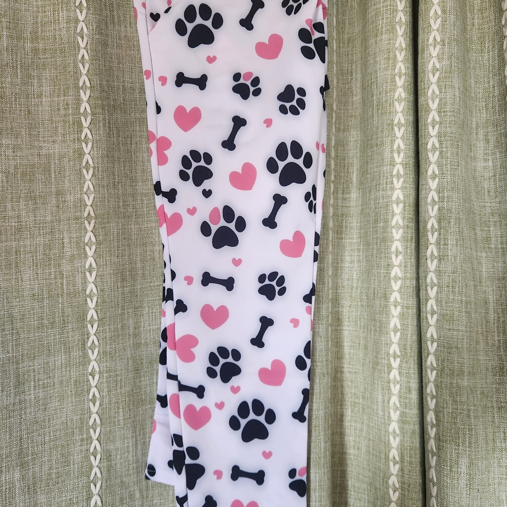 Women's Pet Print Leggings - Pink Hearts & Black Paws